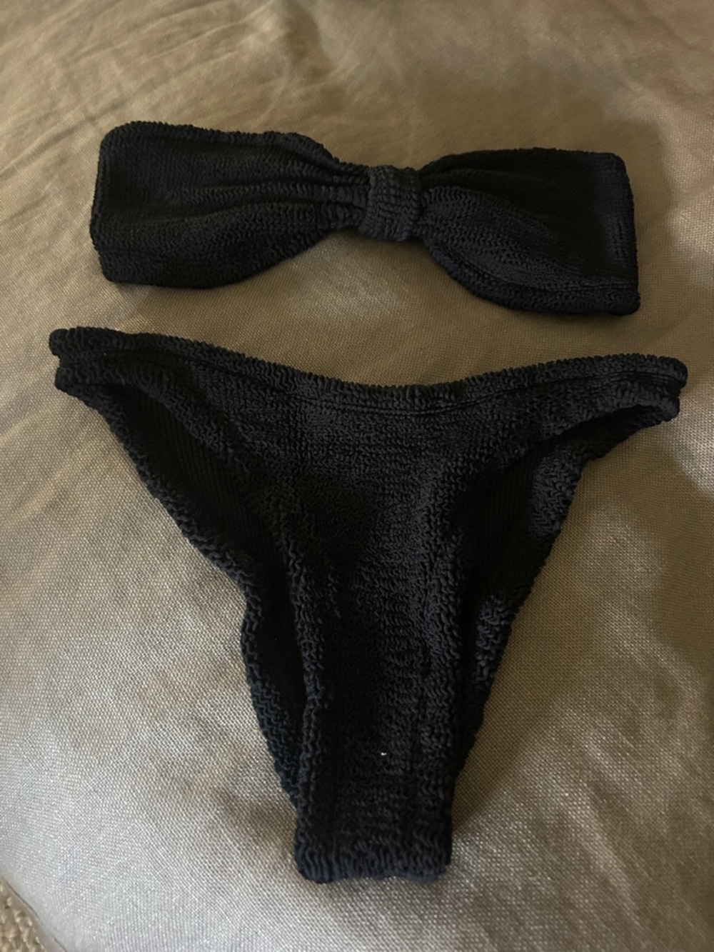 Hunza G Black Textured Bandeau Bikini Set